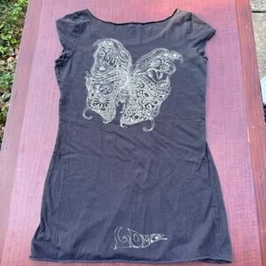 Lucky Tees Black T-Shirt with Butterfly - Size L